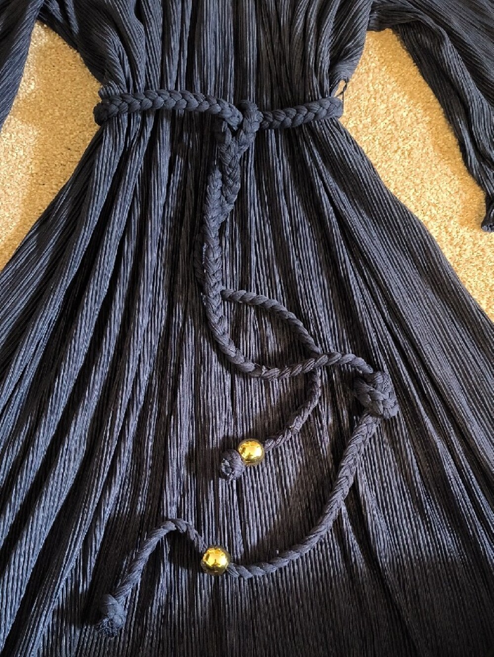 Michael Kors Dress. Navy Pleated, Flair Sleeve, Rope Belt Waistband. L - Picture 4 of 8